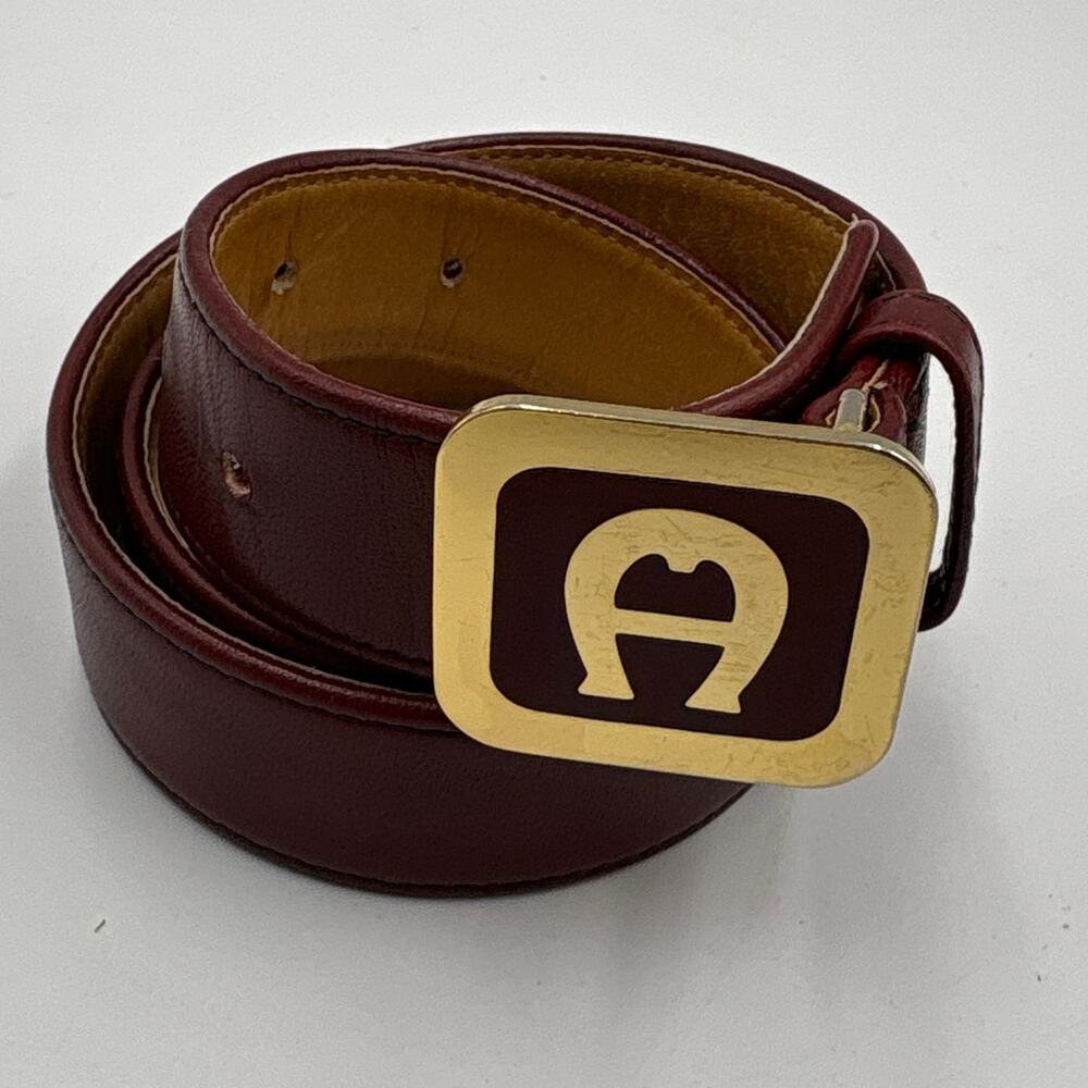 Vintage Etienne Aigner Red Leather Belt Gold-tone Logo Buckle 26 XS XXS Milan